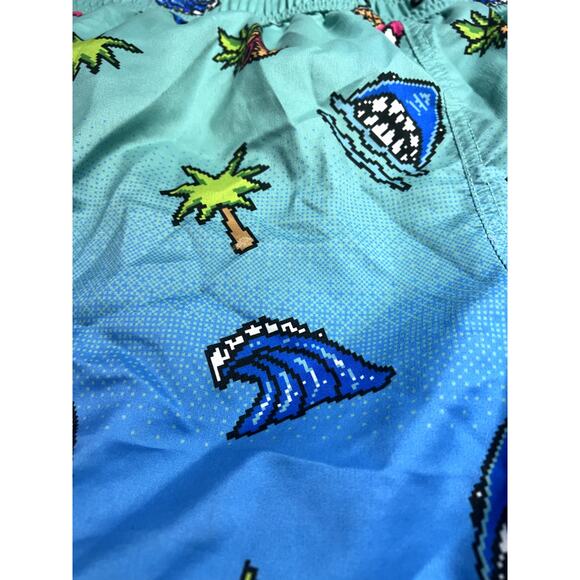 Maui and Sons Pixel Art Sharks Palm Trees Cartoon Swim Trunks Pineapple 34 Ombre - Picture 6 of 9